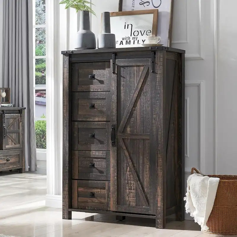 Farmhouse 5 Drawers Dresser, Chest of Drawers, Organizer Dresser