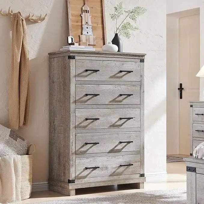 Cassettiera in stile rustico con 5 cassetti, cassettiera alta in legno, cassettiera per armadio