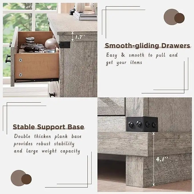 Cassettiera in stile rustico con 5 cassetti, cassettiera alta in legno, cassettiera per armadio
