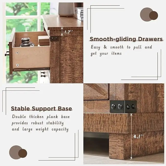 Cassettiera in stile rustico con 5 cassetti, cassettiera alta in legno, cassettiera per armadio