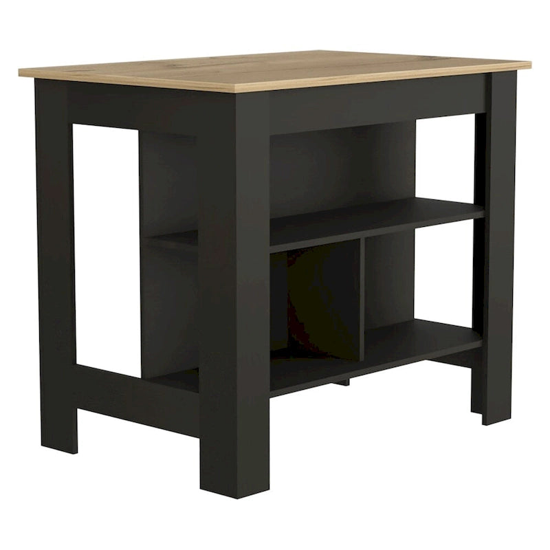 Isola da cucina in legno bianco/marrone/nero con 3 ripiani, 1 posto a sedere