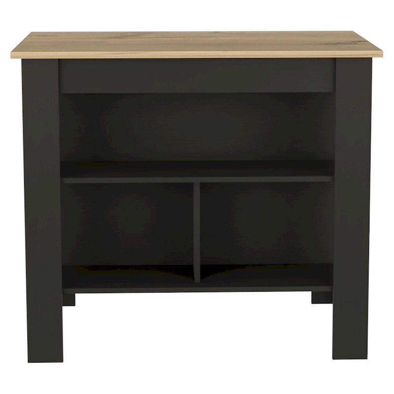 Isola da cucina in legno bianco/marrone/nero con 3 ripiani, 1 posto a sedere