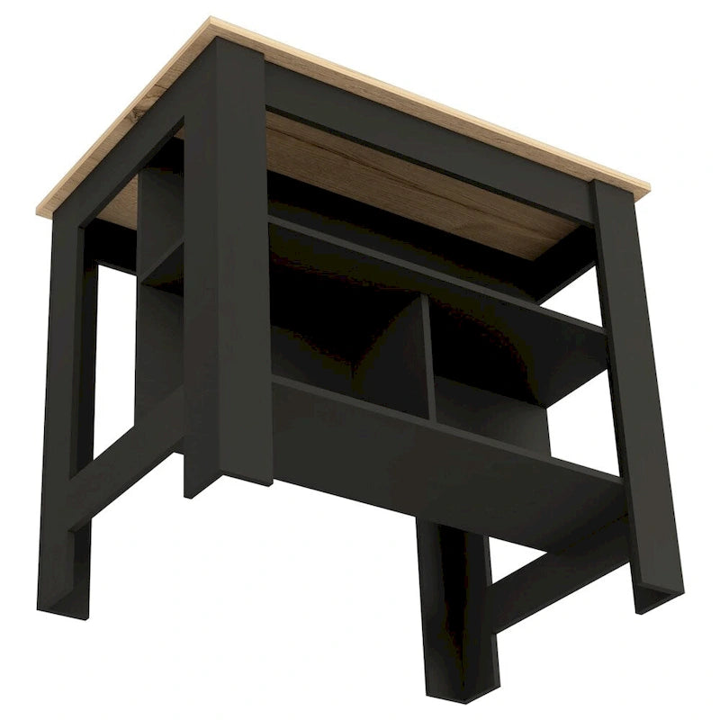 Isola da cucina in legno bianco/marrone/nero con 3 ripiani, 1 posto a sedere