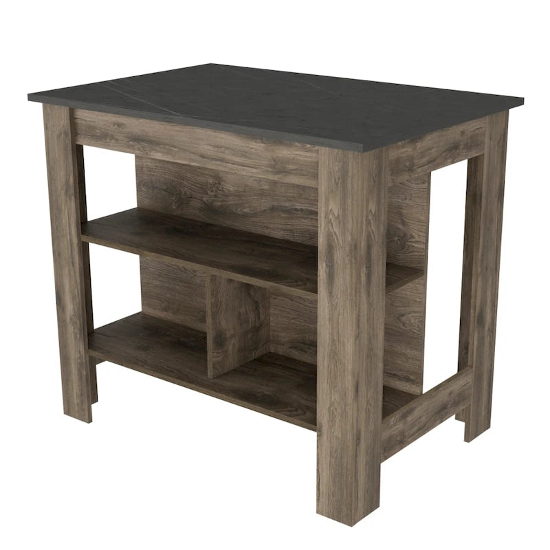 Isola da cucina in legno bianco/marrone/nero con 3 ripiani, 1 posto a sedere