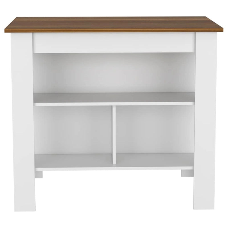 Isola da cucina in legno bianco/marrone/nero con 3 ripiani, 1 posto a sedere
