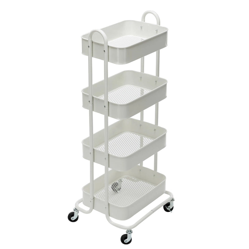 Carrello a rotelle in metallo a 4 ripiani – Bianco/Rosa/Nero/Rosso/Beige/Blu/Grigio, 1 utente