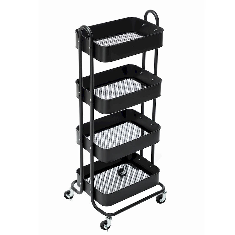 Carrello a rotelle in metallo a 4 ripiani – Bianco/Rosa/Nero/Rosso/Beige/Blu/Grigio, 1 utente