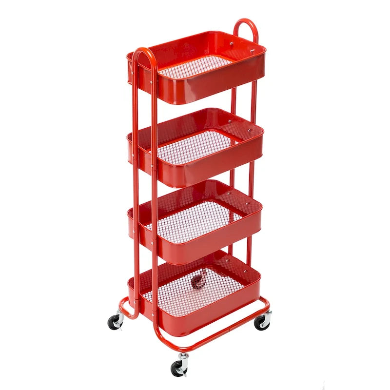 Carrello a rotelle in metallo a 4 ripiani – Bianco/Rosa/Nero/Rosso/Beige/Blu/Grigio, 1 utente