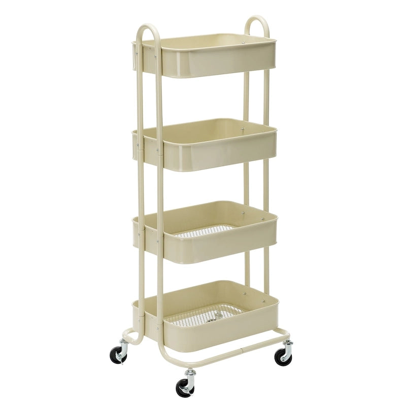 Carrello a rotelle in metallo a 4 ripiani – Bianco/Rosa/Nero/Rosso/Beige/Blu/Grigio, 1 utente