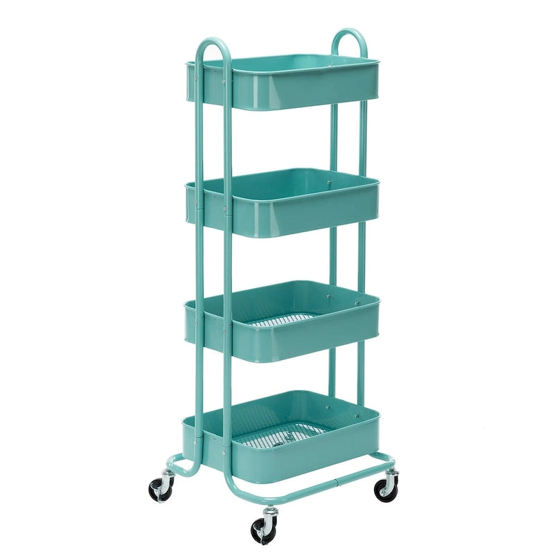 Carrello a rotelle in metallo a 4 ripiani – Bianco/Rosa/Nero/Rosso/Beige/Blu/Grigio, 1 utente