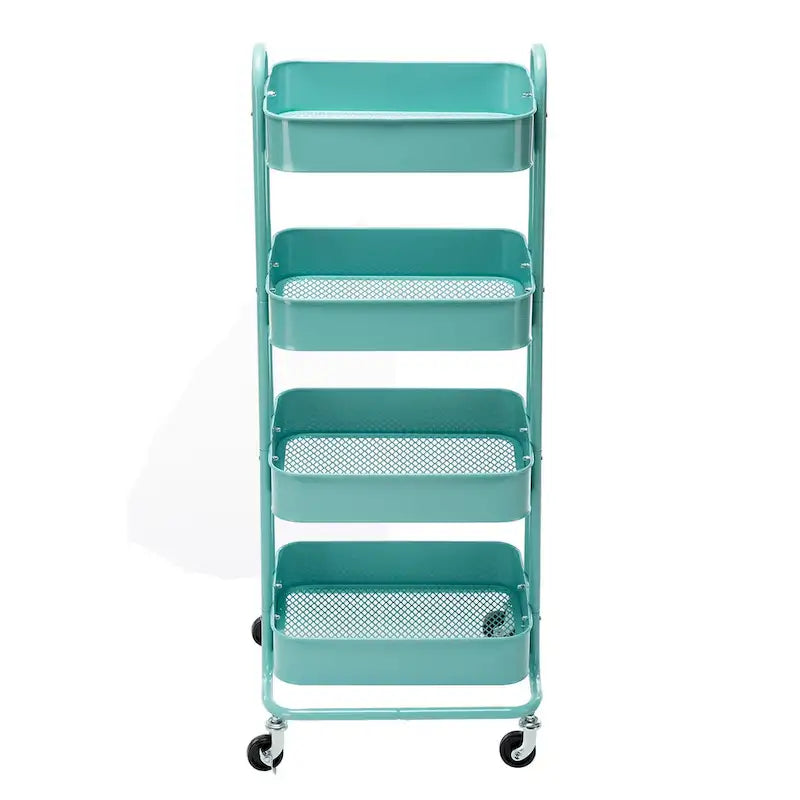 Carrello a rotelle in metallo a 4 ripiani – Bianco/Rosa/Nero/Rosso/Beige/Blu/Grigio, 1 utente