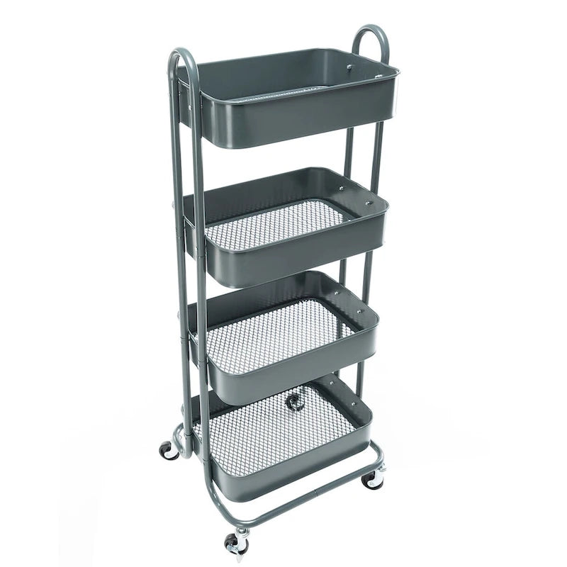 Carrello a rotelle in metallo a 4 ripiani – Bianco/Rosa/Nero/Rosso/Beige/Blu/Grigio, 1 utente