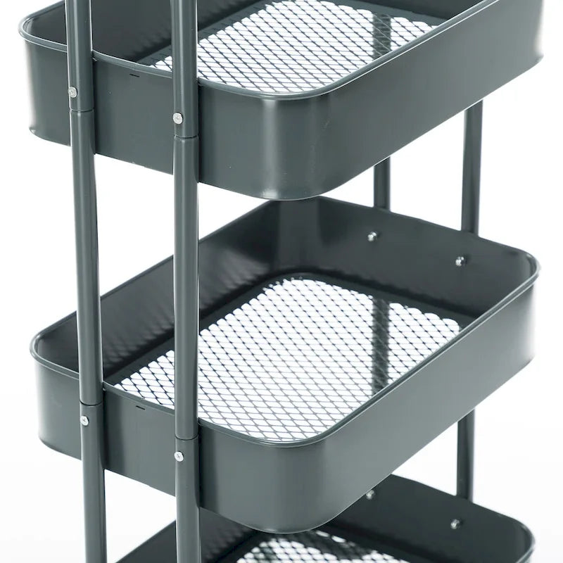 Carrello a rotelle in metallo a 4 ripiani – Bianco/Rosa/Nero/Rosso/Beige/Blu/Grigio, 1 utente