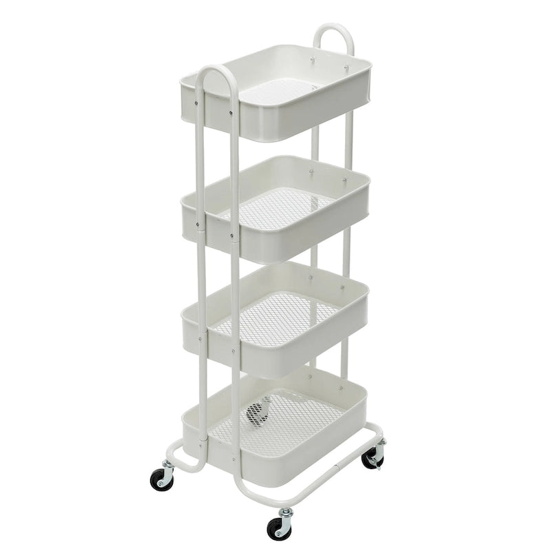 Carrello a rotelle in metallo a 4 ripiani – Bianco/Rosa/Nero/Rosso/Beige/Blu/Grigio, 1 utente