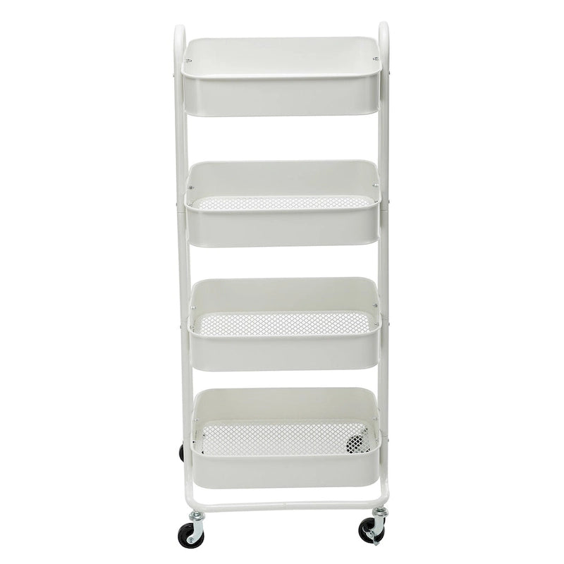 Carrello a rotelle in metallo a 4 ripiani – Bianco/Rosa/Nero/Rosso/Beige/Blu/Grigio, 1 utente