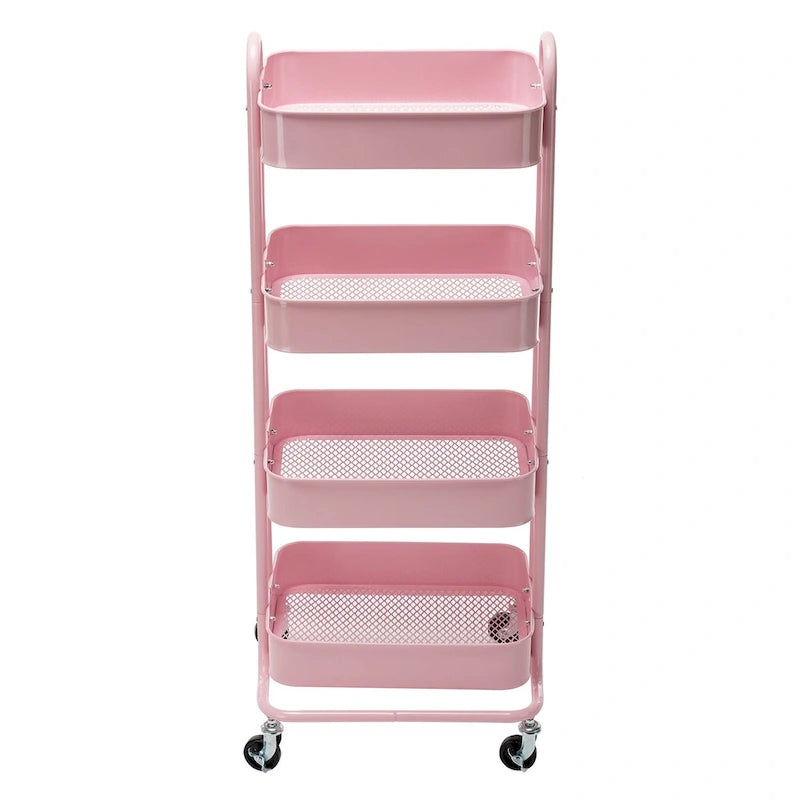 Carrello a rotelle in metallo a 4 ripiani – Bianco/Rosa/Nero/Rosso/Beige/Blu/Grigio, 1 utente