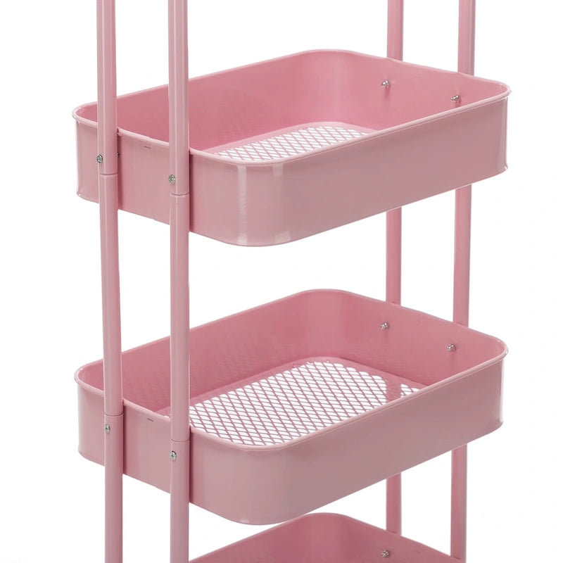 Carrello a rotelle in metallo a 4 ripiani – Bianco/Rosa/Nero/Rosso/Beige/Blu/Grigio, 1 utente