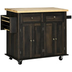 Carrello da cucina con isola su ruote in rovere marrone/grigio/bianco/nero con portapipe