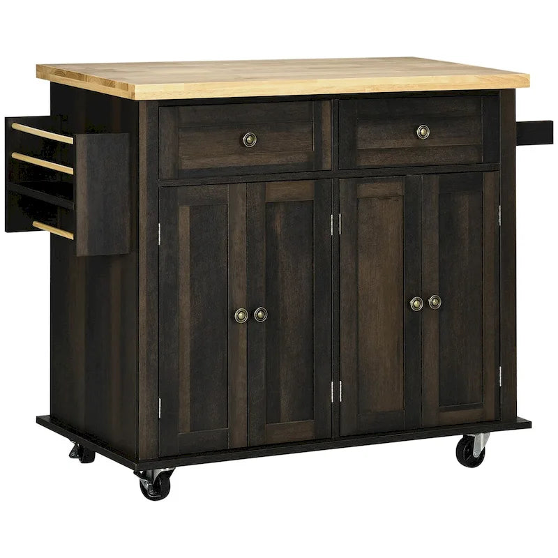 Carrello da cucina con isola su ruote in rovere marrone/grigio/bianco/nero con portapipe