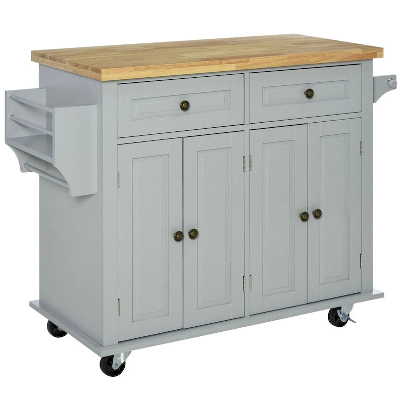 Carrello da cucina con isola su ruote in rovere marrone/grigio/bianco/nero con portapipe