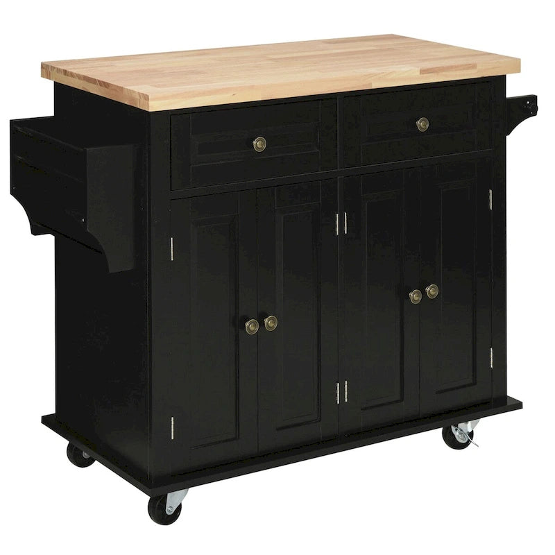 Carrello da cucina con isola su ruote in rovere marrone/grigio/bianco/nero con portapipe