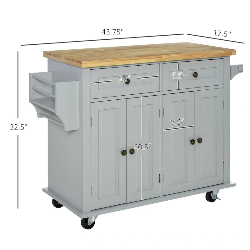 Carrello da cucina con isola su ruote in rovere marrone/grigio/bianco/nero con portapipe