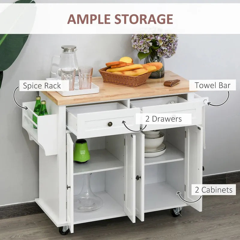 Carrello da cucina con isola su ruote in rovere marrone/grigio/bianco/nero con portapipe