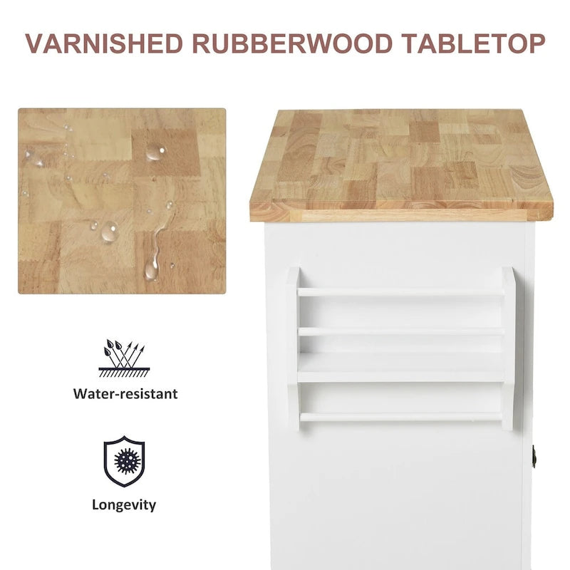 Carrello da cucina con isola su ruote in rovere marrone/grigio/bianco/nero con portapipe