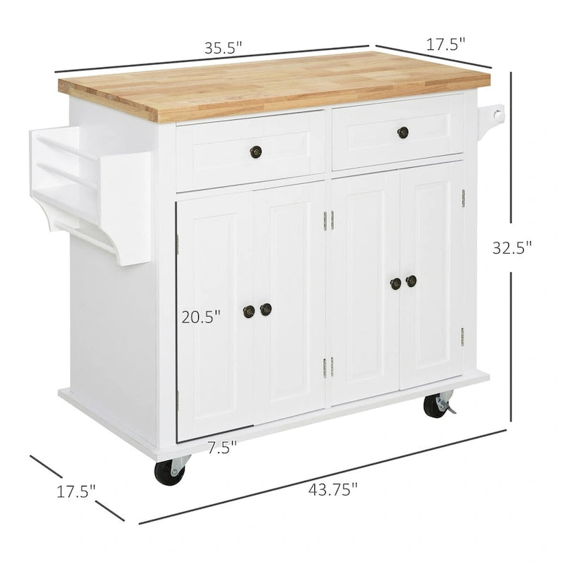 Carrello da cucina con isola su ruote in rovere marrone/grigio/bianco/nero con portapipe