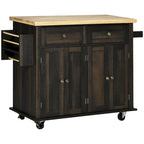 Carrello da cucina con isola su ruote in rovere marrone/grigio/bianco/nero con portapipe