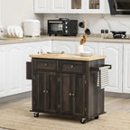 Carrello da cucina con isola su ruote in rovere marrone/grigio/bianco/nero con portapipe