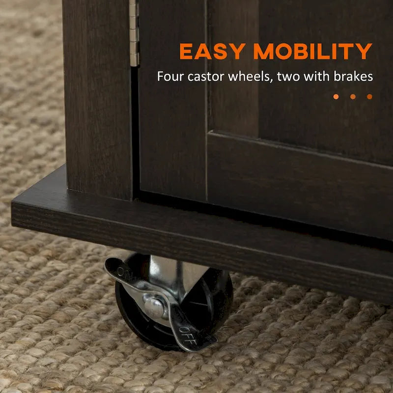 Carrello da cucina con isola su ruote in rovere marrone/grigio/bianco/nero con portapipe