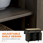 Carrello da cucina con isola su ruote in rovere marrone/grigio/bianco/nero con portapipe