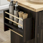 Carrello da cucina con isola su ruote in rovere marrone/grigio/bianco/nero con portapipe