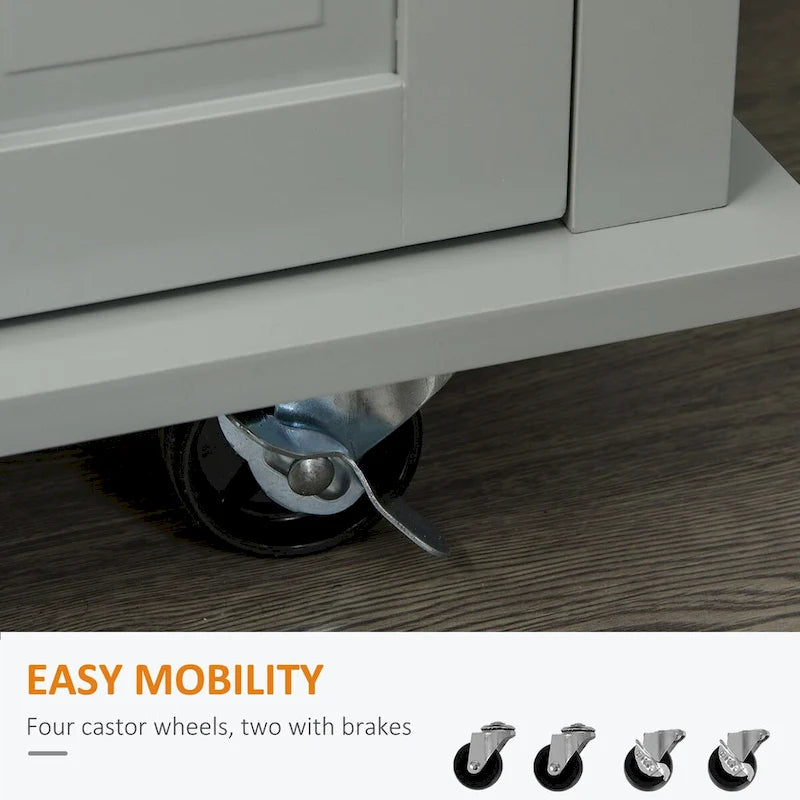 Carrello da cucina con isola su ruote in rovere marrone/grigio/bianco/nero con portapipe