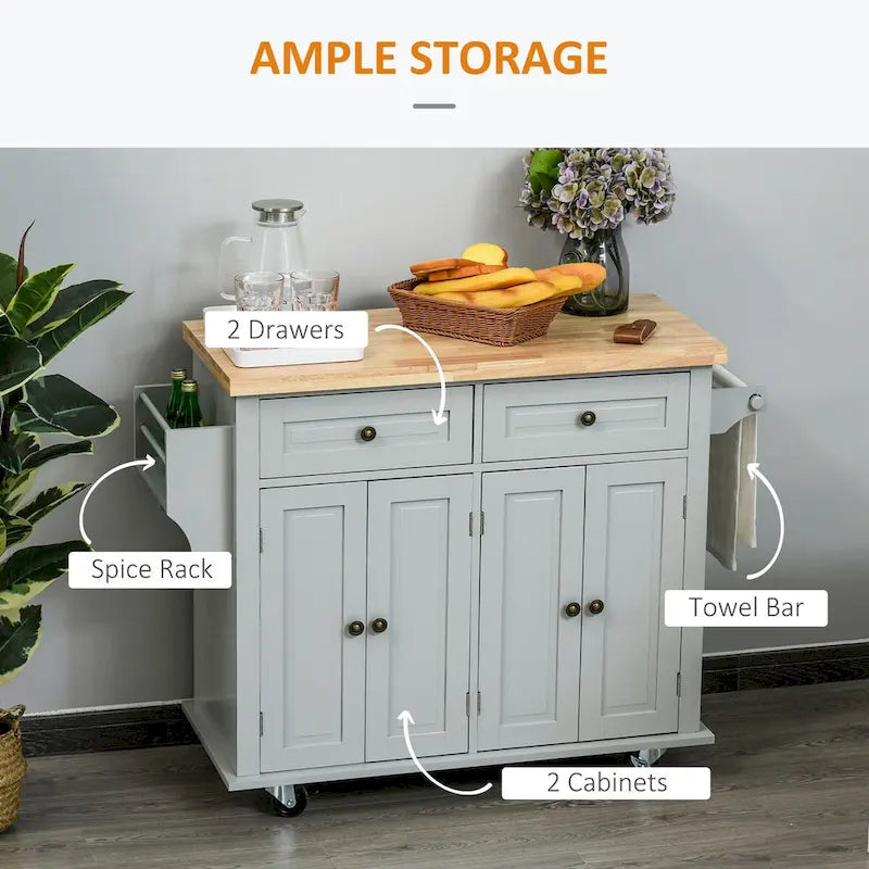 Carrello da cucina con isola su ruote in rovere marrone/grigio/bianco/nero con portapipe