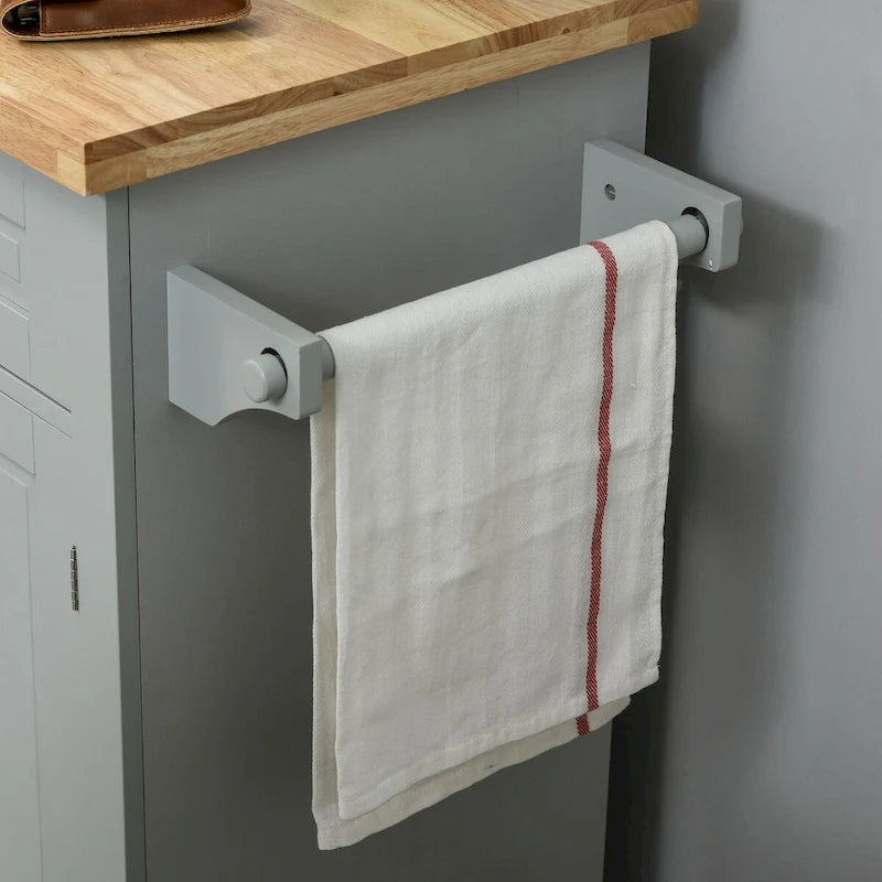 Carrello da cucina con isola su ruote in rovere marrone/grigio/bianco/nero con portapipe