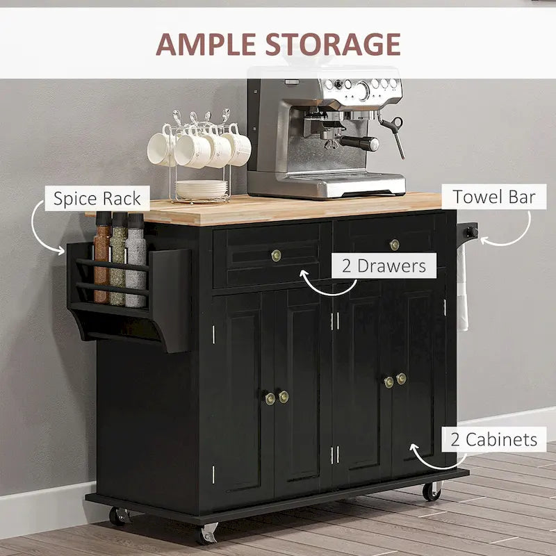 Carrello da cucina con isola su ruote in rovere marrone/grigio/bianco/nero con portapipe