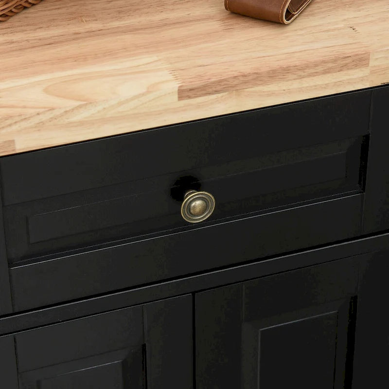 Carrello da cucina con isola su ruote in rovere marrone/grigio/bianco/nero con portapipe