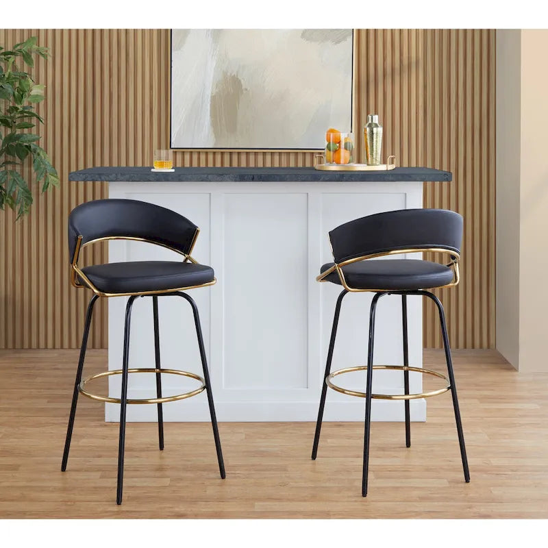 Sgabello da Bar Girevole in Similpelle, Set da 2 – Metallo Nero o Bianco & Oro o Nero