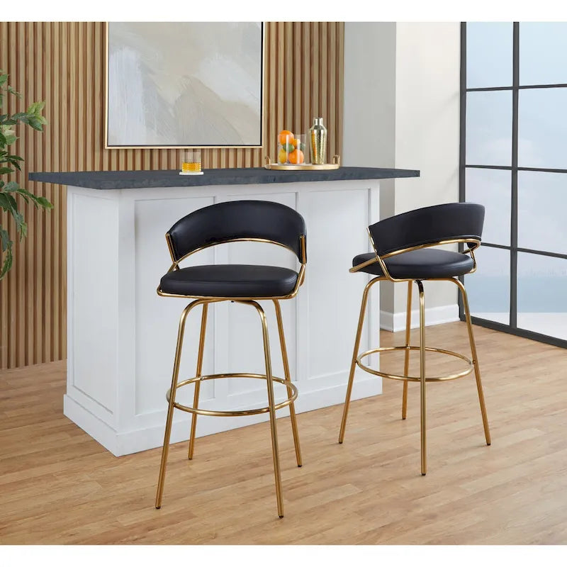 Sgabello da Bar Girevole in Similpelle, Set da 2 – Metallo Nero o Bianco & Oro o Nero