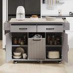 Isola da cucina su ruote Grigio / Marrone Noce / Rovere Bianco con cassetto per la spazzatura, ribalta e ruote, per 1-2 persone