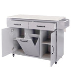Isola da cucina su ruote Grigio / Marrone Noce / Rovere Bianco con cassetto per la spazzatura, ribalta e ruote, per 1-2 persone
