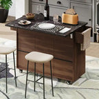 Isola da cucina su ruote Grigio / Marrone Noce / Rovere Bianco con cassetto per la spazzatura, ribalta e ruote, per 1-2 persone
