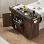 Isola da cucina su ruote Grigio / Marrone Noce / Rovere Bianco con cassetto per la spazzatura, ribalta e ruote, per 1-2 persone