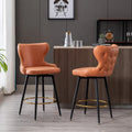 Sgabello da bar girevole arancione / grigio chiaro / grigio scuro / beige con rivestimento in Leathaire trapuntato e borchie dorate, set da 2
