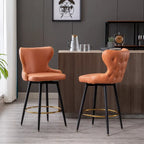 Sgabello da bar girevole arancione / grigio chiaro / grigio scuro / beige con rivestimento in Leathaire trapuntato e borchie dorate, set da 2