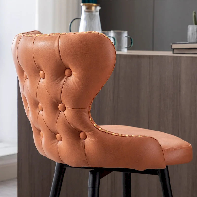 Counter Height Modern Leathaire Fabric Bar Chairs with Swivel and Tufted Gold Nailhead Trim Set of 2