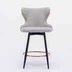 Sgabello da bar girevole arancione / grigio chiaro / grigio scuro / beige con rivestimento in Leathaire trapuntato e borchie dorate, set da 2