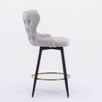 Sgabello da bar girevole arancione / grigio chiaro / grigio scuro / beige con rivestimento in Leathaire trapuntato e borchie dorate, set da 2